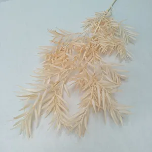 Artificial frosted plastic bamboo leaf branch for wedding floral arrangement and home decor.