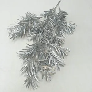 Silver artificial frost leaf branch for wedding floral arrangement and home party decor.