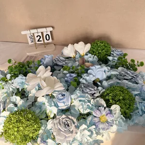 Decorazione murale di fiori artificiali azzurri per sfondo di nozze, fiori finti per hotel.
