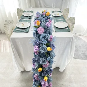 Chemin de table de fleurs artificielles guirlande florale bleue pour décoration de fête