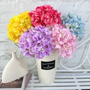 Colorful artificial hydrangea flowers detail shot, perfect for wedding and home decor.