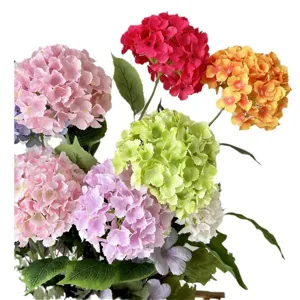 Colorful artificial hydrangea bouquet for wedding and home decoration, realistic silk flowers.