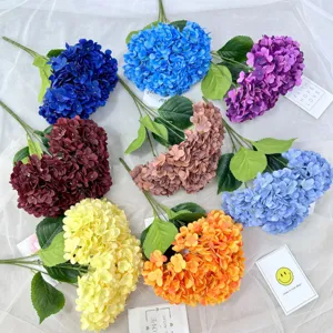 Colorful 5-Head Artificial Hydrangea Silk Flowers Bouquet for Home Wedding Decoration