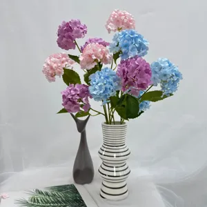 Künstlicher Hortensien Blumenstrauß Seide 4-Köpfe Kunstblumen für Zuhause Wohnzimmer Hochzeit Dekor Blumenarrangement