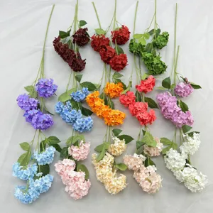Künstlicher 4-Kopf Hortensien Blumenstrauß bunte Kunstblumen für Heimhochzeitsdekoration