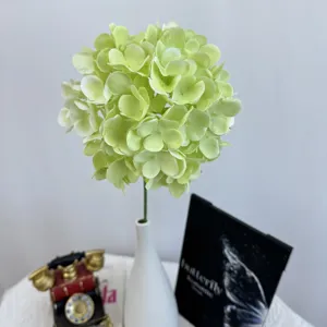 Artificial green hydrangea flower with white vase for home decor wedding party decoration.