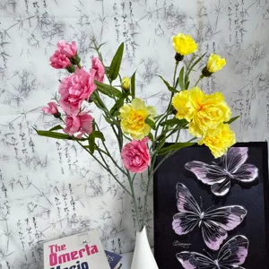 Multi Head Small Carnation Artificial Silk Flower Home Decor Table Arrangement Wedding Hall Fake Floral Decoration