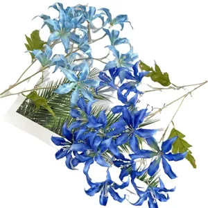 12-head artificial blue lily flowers silk floral branches for wedding home decor photography