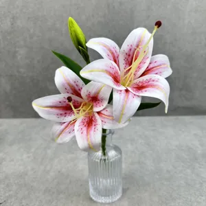 Fleurs de lys artificielles avec vase, 2 têtes faux lys décoration pour mariage à la maison.