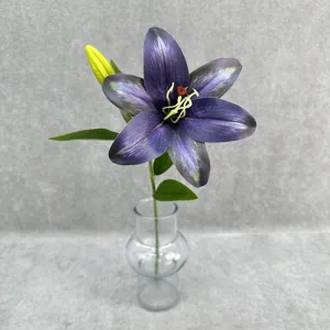 3D printed single stem artificial purple lily flower detail, realistic petal texture.