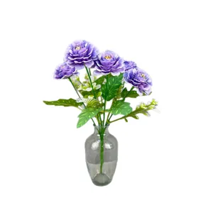 Artificial peony flower bouquet with glass vase for home decor, wedding and festival decoration.