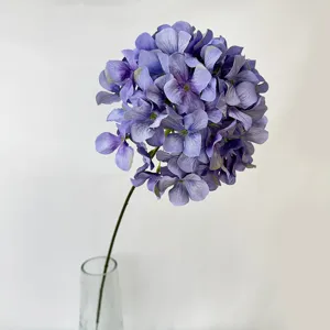 Artificial single stem purple hydrangea flower detail shot for wedding and home decoration.