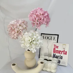 Artificial hydrangea flower branch for wedding home decor, large fluffy faux floral arrangement.