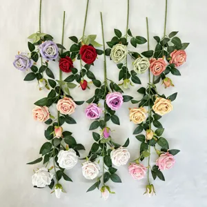 Kunstmatige crème rozen boeket 3 koppen nep zijden bloemen voor bruiloft huis decoratie feest