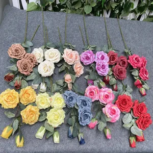 Detail view of artificial rose flower bouquet with multiple colorful heads for home decor and wedding arrangement.