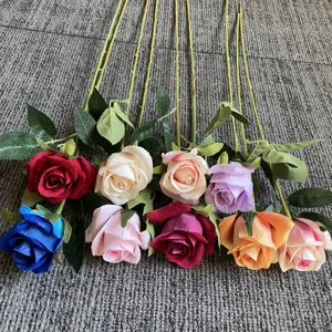Fleur de rose artificielle à tige unique en velours pour décoration de mariage et accessoires photo.