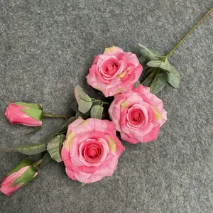 5-Head Artificial Rose Bouquet Fake Flowers Detail View for Wedding Home Decor Floral Props