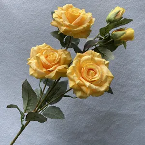 Artificial yellow rose bouquet 5 heads fake flowers for home wedding decor floral arrangement