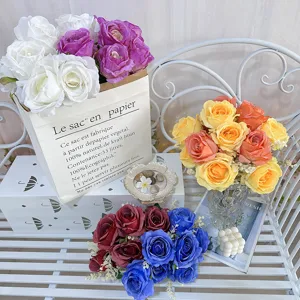 Artificial Rose Flowers Bouquet Silk Cloth Roses For Wedding Bridal Hand Bouquet Home Party Floral Table Decoration