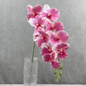Kunstmatige roze vlinderorchidee bloem 9 koppen in doorzichtige vaas huisdecoratie