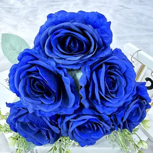 Meraviglioso bouquet di rose blu artificiali in seta per matrimonio e decorazione casa.