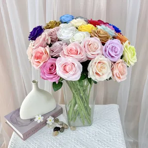Single Artificial Rose Silk Flower Fake Rose Stem For Wedding Party Home Decor Floral Arrangement Realistic Design
