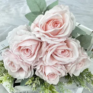 Bouquet di rose rosa artificiali fiori di seta per matrimoni decorazioni casa foto dettaglio