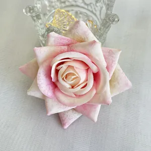 Pink fabric rose brooch artificial flower wedding party apparel corsage accessory decor