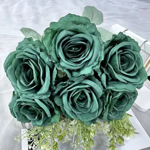 Bouquet di rose artificiali verde scuro fiori di seta per matrimoni decorazioni foto