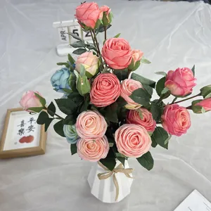 Artificial Silk Rose Flower Branches 5 Heads Pearl Roses Fake Flowers For Wedding Home Party Decor Floral Arrangements
