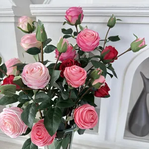 Artificial rose bouquet faux flowers floral arrangement for home wedding party decoration tabletop vase