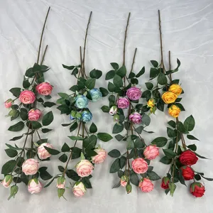 Artificial 5-head rose flower branches faux silk flowers for wedding home room decor 1pc