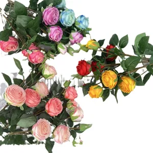 Artificial 5-head rose flower bouquet home wedding party decor faux floral arrangement