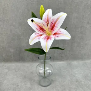 Artificial lily flower single stem faux lily with vase for home decor wedding party