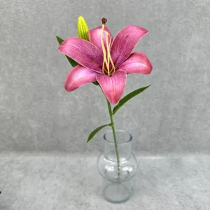 Artificial pink lily flower single stem fake floral for home and wedding decoration.