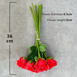 Künstlicher 9-Kopf roter Rosenstrauß für Hochzeit Party Heimdeko mit klaren Größenangaben.