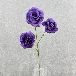 3-head artificial rose flower stem for home wedding decor DIY floral arrangement detail
