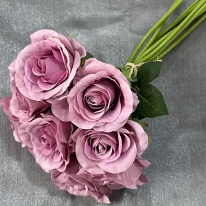 Künstlicher 9-Kopf Rosenstrauß altrosa künstliche Blumen für Hochzeit Heimdekoration