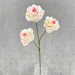 Artificial 3-head rose silk flower for home wedding decoration DIY floral arrangement.