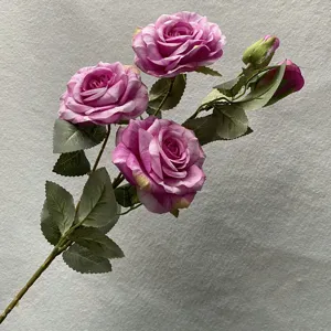 Artificial 5-head rose bouquet for home decor and wedding floral arrangement props.