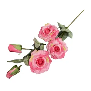 Artificial 5-head pink rose bouquet for wedding decoration and home floral arrangement props