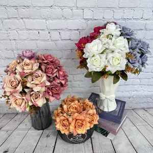 European artificial silk rose flower bouquets for home decor and wedding party settings