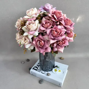 European Style Artificial Rose Flower Bouquet Silk Fake Flowers For Home Decor Wedding Party