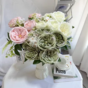 Artificial simulation rose bouquet 9 heads fake flowers for home wedding party decoration.