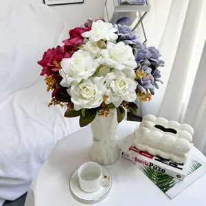 Detailed view of European style artificial rose bouquet, home decoration floral arrangement.