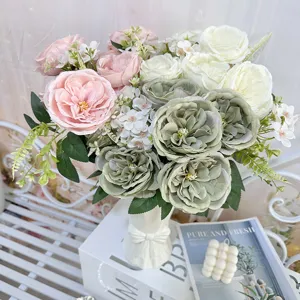 Artificial rose flower bouquet 9 heads silk fake flowers home wedding decoration props