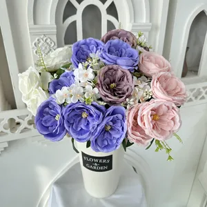 Artificial 9-Head Hibiscus Rose Fake Flowers Silk Rose Bouquet For Wedding Party Home Decor Photography Props
