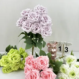 Artificial Silk Rose Flower Bouquet 9 Heads Diamond Rose Fake Flowers For Wedding Hall And Home Decoration