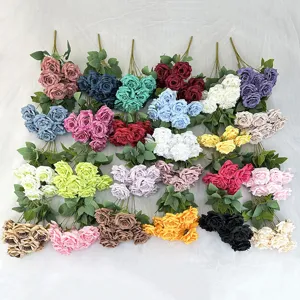 Artificial rose flowers 9-head silk rose bouquet for home wedding decoration multi-color options