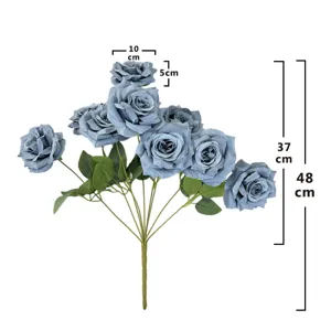 Artificial blue rose bouquet 9 heads silk flowers for wedding home party decoration display